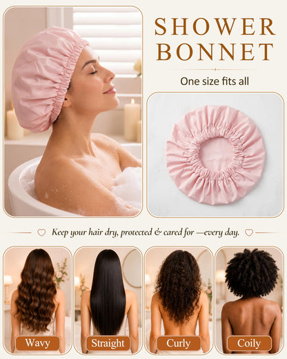 Edoneery Shower Caps for Women Reusable Waterproof, Shower Hair Cap