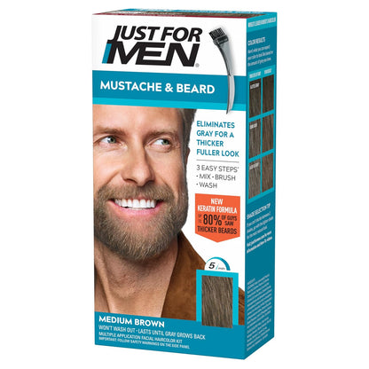 JUST FOR MEN Mustache & Beard Dye, Keratin, Medium Brown M-35 (1 Pack)