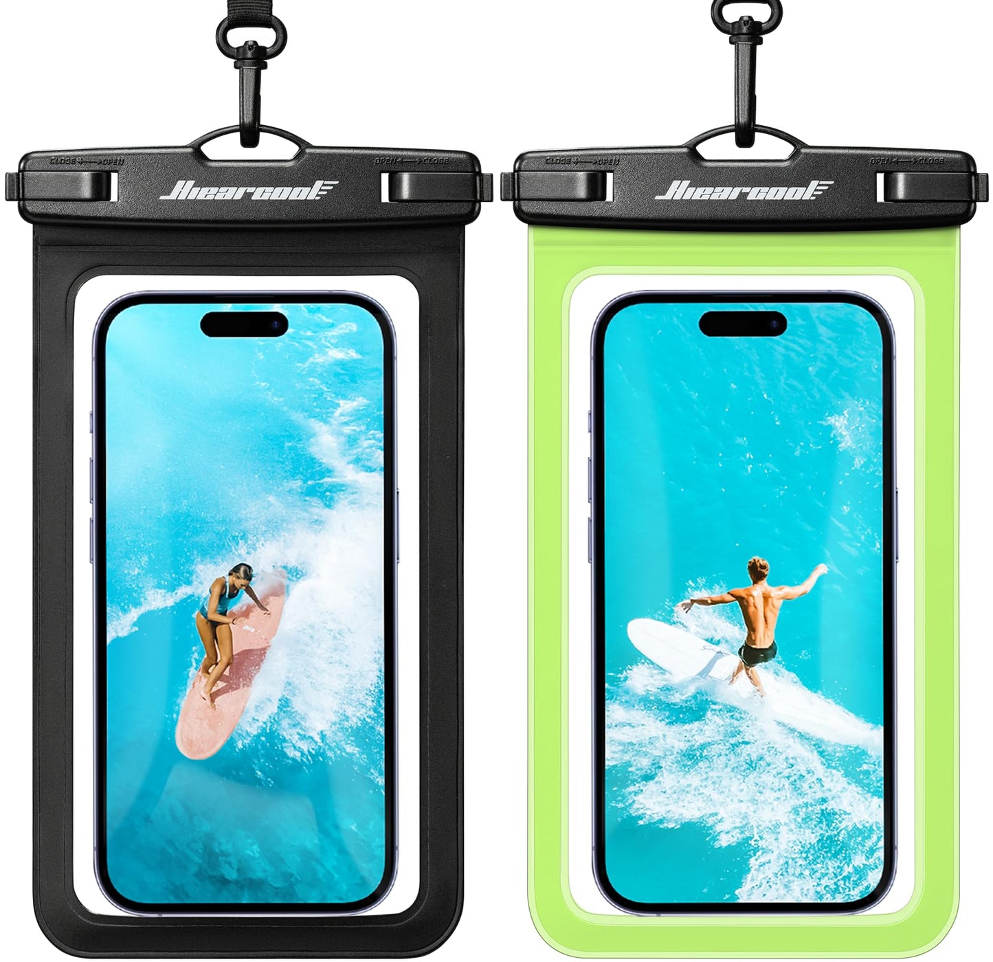 Hiearcool Waterproof Phone Pouch, Waterproof Phone Case, Black&Green 2-Pack