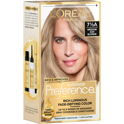 L'Oreal Paris Superior Preference Luminous Fade-Defying Permanent Hair Color, Hair Dye For Up to 9 Weeks of Radiance, Medium Brown 5, 1 Hair Dye Kit