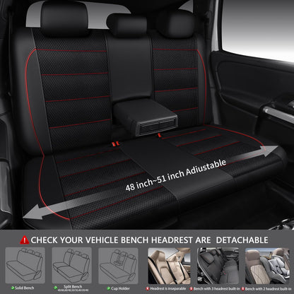 CAR PASS Universal FIT Piping Leather Car Seat Cover, for suvs,Van,Trucks,Airbag Compatible,Inside Zipper Design and Reserved Opening Holes (Full Set, Black and Red)