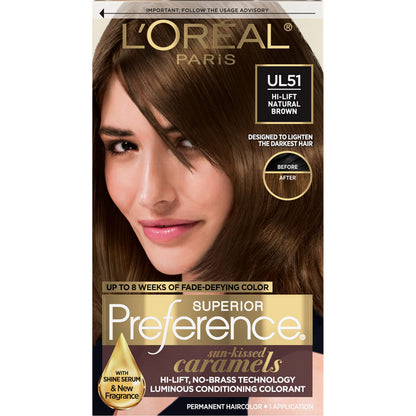 L'Oreal Paris Superior Preference Luminous Fade-Defying Permanent Hair Color, Hair Dye For Up to 9 Weeks of Radiance, Medium Brown 5, 1 Hair Dye Kit