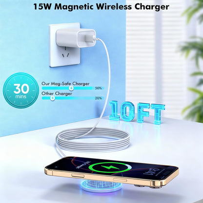 Magnetic Wireless Charger for iPhone,2 Pack Apple Magsafe Charger 10FT Long