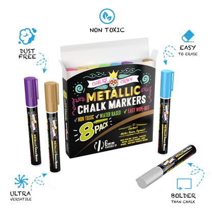 CHALKY CROWN Liquid Chalk Markers - Bold Chalkboard Markers - 8 Pack, 6mm