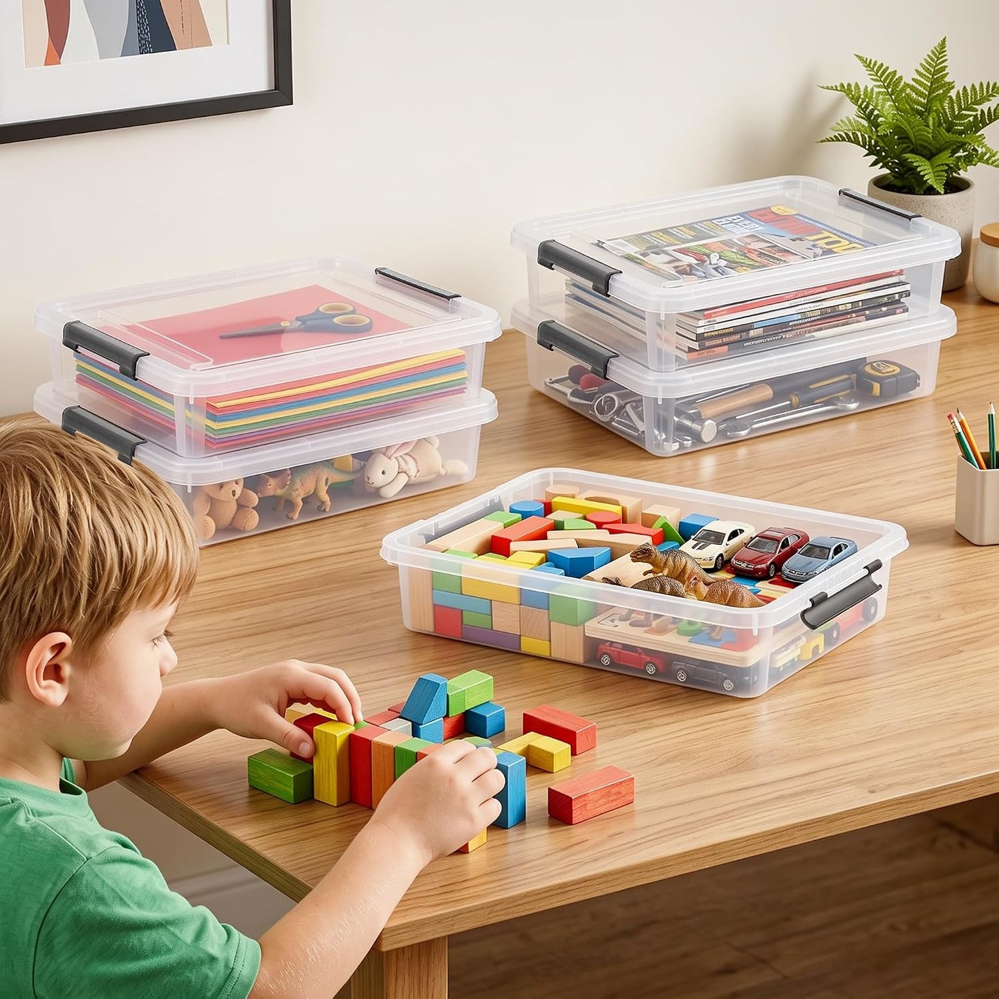 Citylife 6Qt 4Packs Clear Craft Organizers and Storage BOX, Sensory Bins