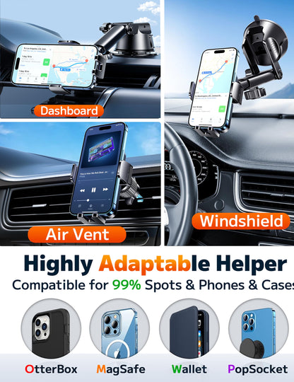 Qifutan Dash Mounted Holders Phone Holders for Your Car Phone Mount for Car Dashboard Windshield Air Vent Universal Desk Mounts Hands Free Automobile Cell Phone Holder Fit for iPhone Smartphone