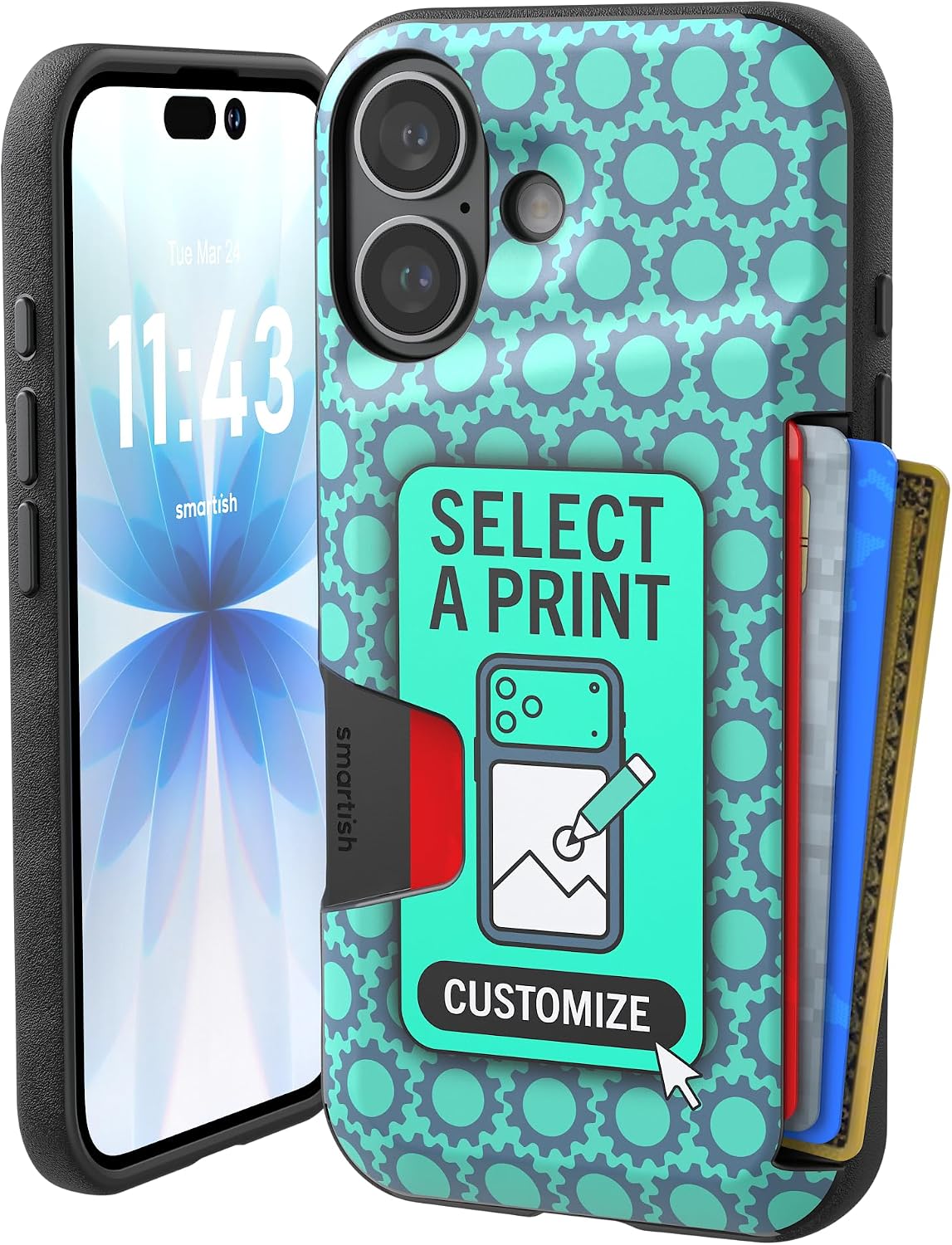 Smartish® iPhone 13 Wallet Case - Wallet Slayer Vol. 1 [Slim + Protective] Credit Card Holder - Drop Tested Hidden Credit Card Slot Cover for Apple iPhone 13 - Black Tie Affair