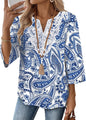 WIHOLL 3/4 Length Sleeve Womens Tops Boho V Neck Lace Shirt Trendy Blouses Dressy Casual Vacation Clothes S-3XL