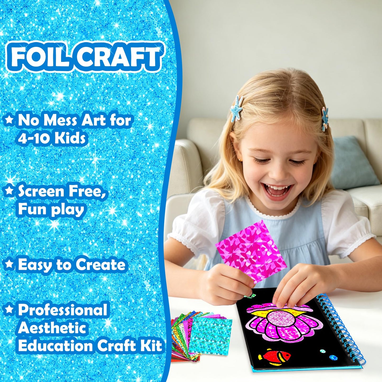 FUNNYB&G Foil Art Craft Kit for Kids, Sparkly Birthday Gift Toy for Boys