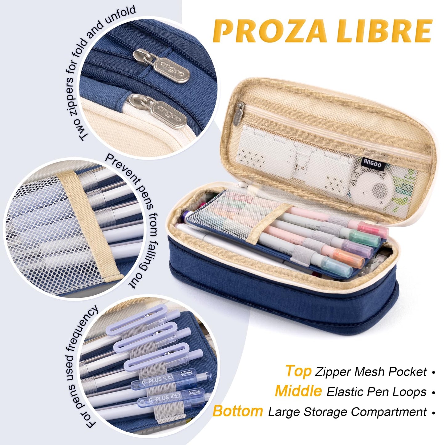 EASTHILL Big Capacity Pencil Pen Case Office College School Large Storage High Capacity Bag Pouch Holder Box Organizer Blue (Pink)