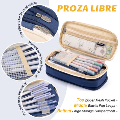 EASTHILL Big Capacity Pencil Pen Case Office College School Large Storage High Capacity Bag Pouch Holder Box Organizer Blue (Pink)
