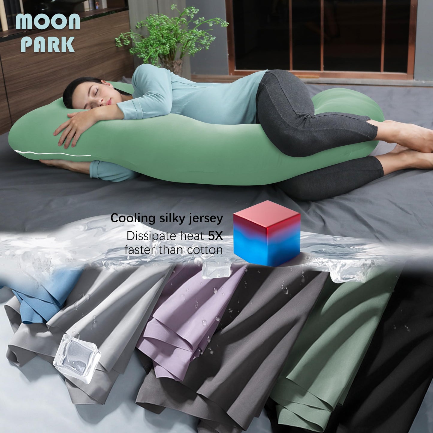 MOON PARK Pregnancy Pillows for Sleeping - U Shaped Full Body Maternity Pillow with Removable Cover - Support for Back, Legs, Belly, HIPS - 65 Inch - Aquamarine