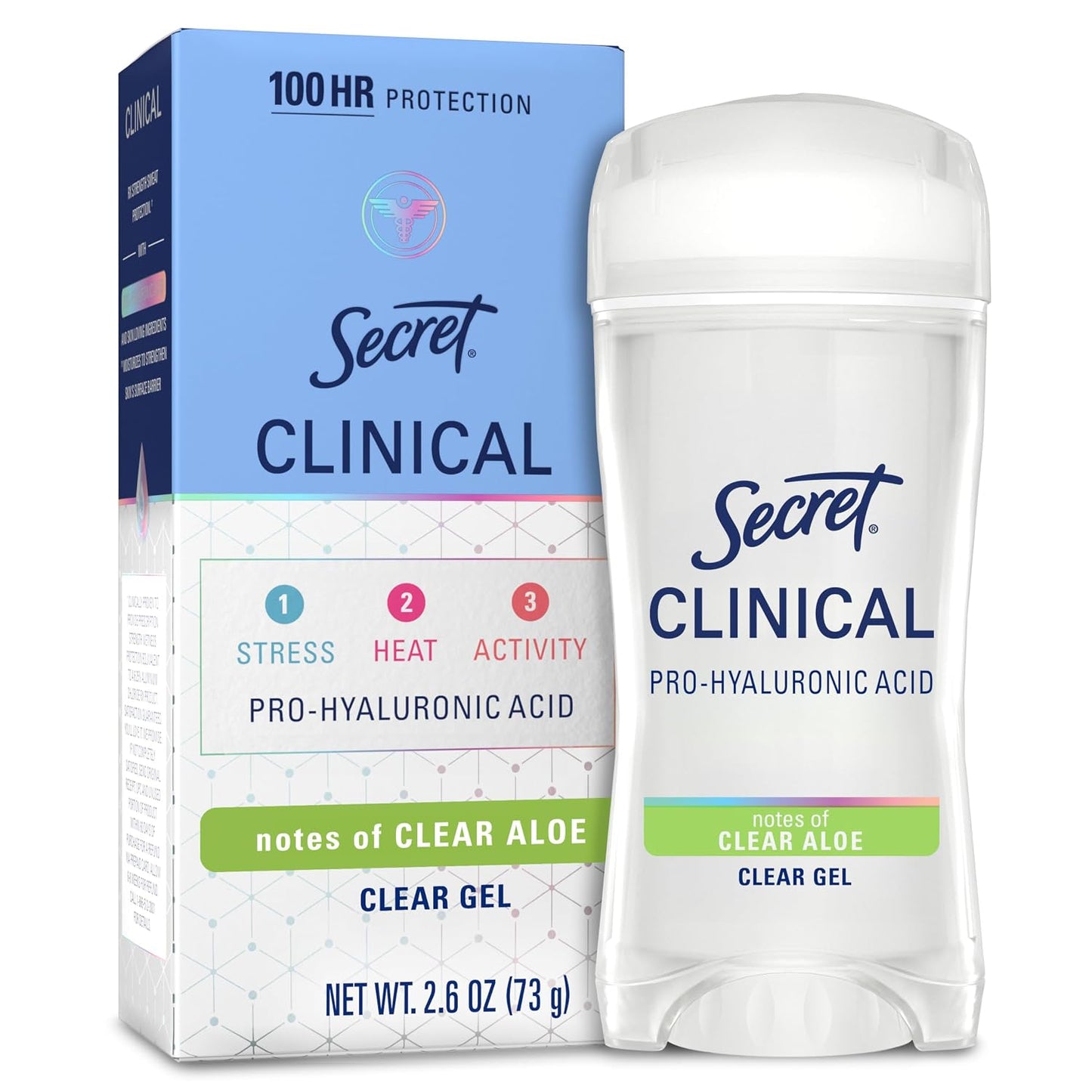 Secret Clinical Strength 100HR Sweat & Odor, Clear Gel Antiperspirant Deodorant for Women, 3X Stress Protection with Hyaluronic Acid, PH Balancing Minerals, Clear Lavender Scent, 2.6 oz