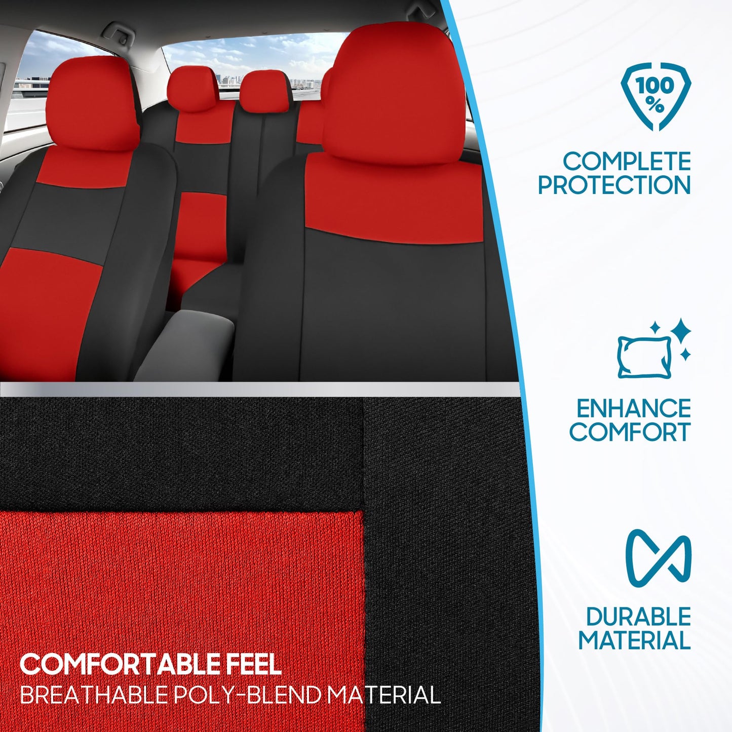 BDK PolyPro Car Seat Covers Full Set in Solid Black, Front and Rear Split Bench Seat Covers for Cars, Easy to Install Car Seats Cover Set and Accessories for Auto Trucks Van SUV - Solid Black