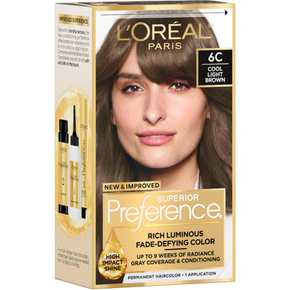 L'Oreal Paris Superior Preference Luminous Fade-Defying Permanent Hair Color, Hair Dye For Up to 9 Weeks of Radiance, Medium Brown 5, 1 Hair Dye Kit