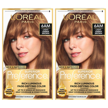 L'Oreal Paris Superior Preference Luminous Fade-Defying Permanent Hair Color, Hair Dye For Up to 9 Weeks of Radiance, Medium Brown 5, 1 Hair Dye Kit