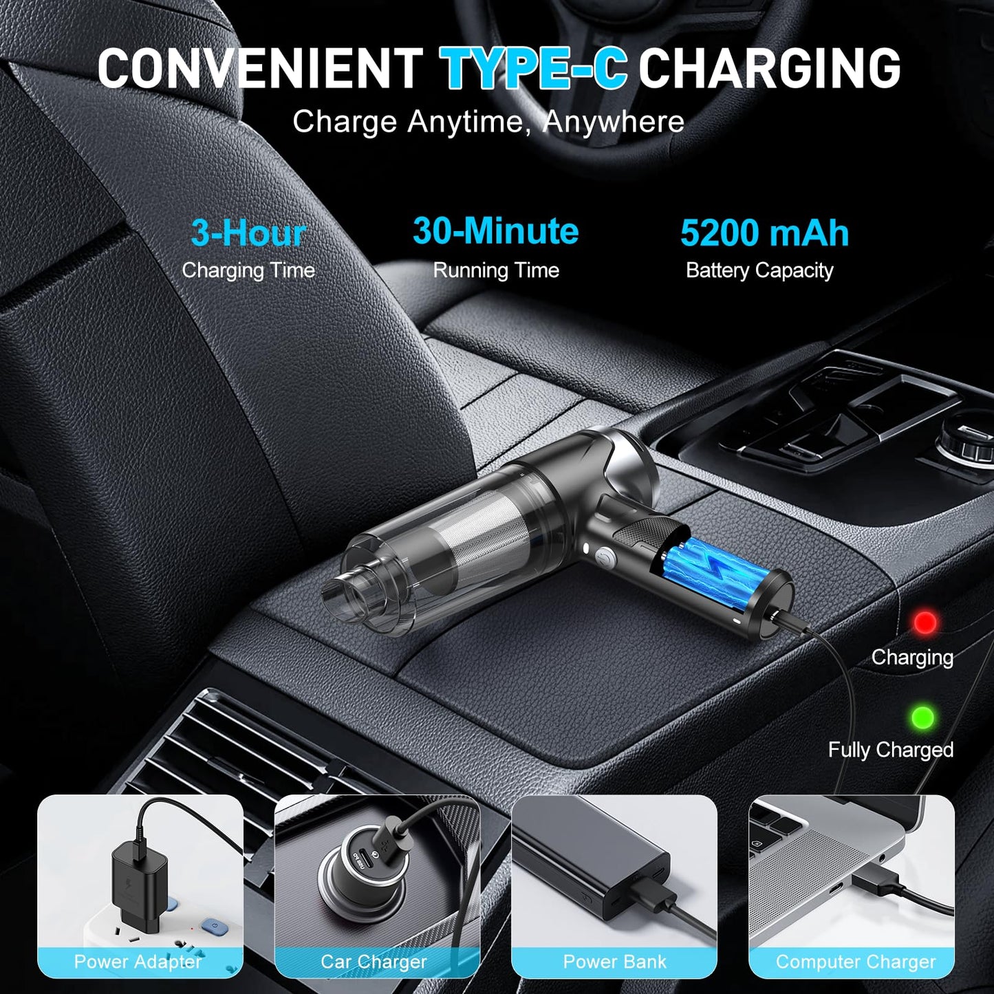 KMM Handheld Car Vacuum Cleaner, Hand Held Vacuum Cleaner and Air Duster