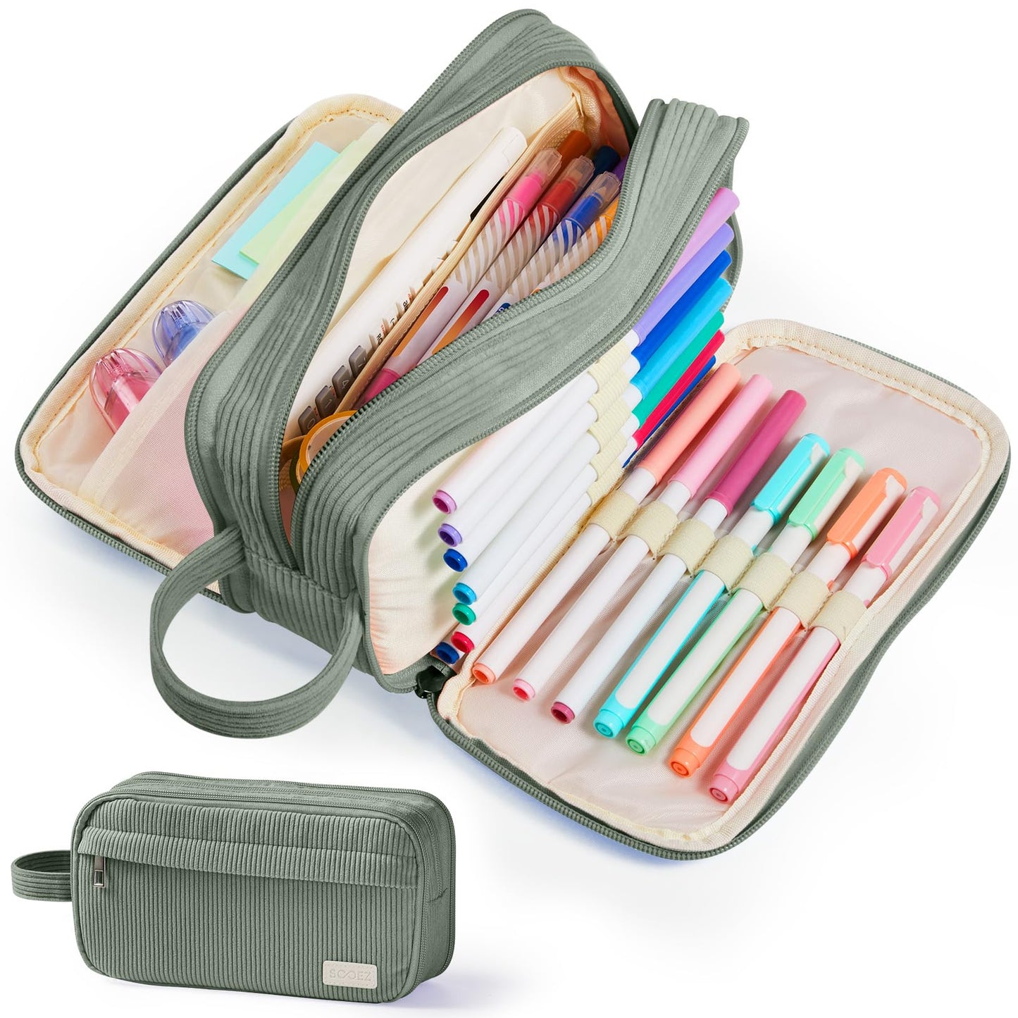 Sooez High Capacity Pencil Case, Soft Corduroy Pencil Pouch