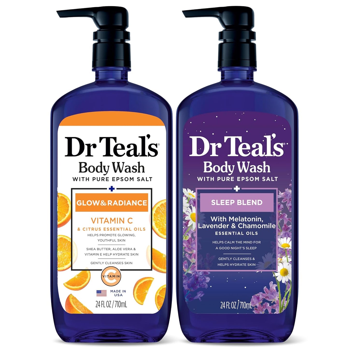 Dr Teal's Body Wash with Pure Epsom Salt, Relax & Relief with Eucalyptus & Spearmint, 24 fl oz (Pack of 2)