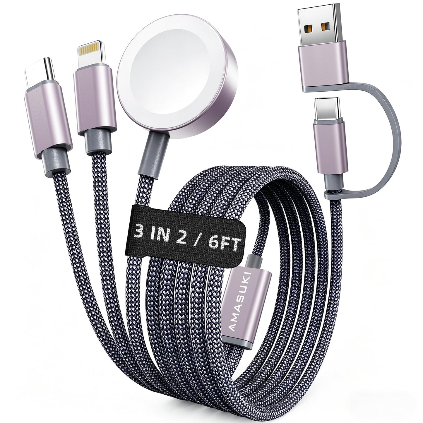 2026 Travel Essentials for Apple Watch Charger,Cruise Vacation Camping Essentials,iPhone Charger,Multi Charging Cable,3 in 2 Charging Docks for iWatch Series 11-2/Ultra,iPhone 17-12,Car