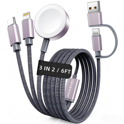 2026 Travel Essentials for Apple Watch Charger,Cruise Vacation Camping Essentials,iPhone Charger,Multi Charging Cable,3 in 2 Charging Docks for iWatch Series 11-2/Ultra,iPhone 17-12,Car