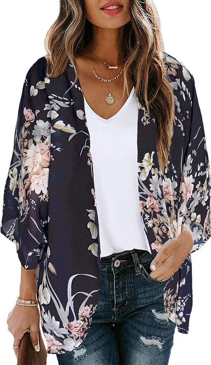 CHICGAL Womens Floral Kimono Cardigan Beach Cover Up Casual Summer Tops
