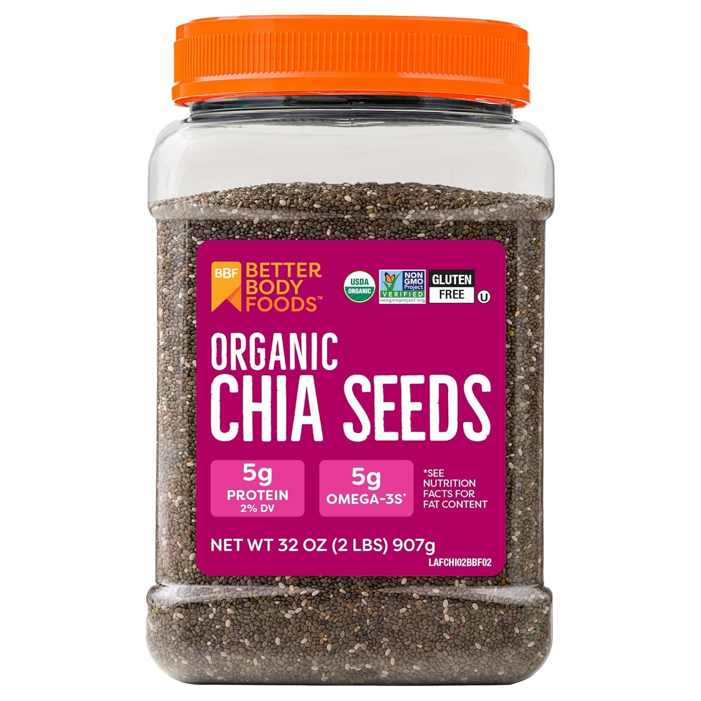 BBF Organic Chia Seeds 32 Oz, Omega-3 & Fiber, Pudding, Smoothies, Oatmeal
