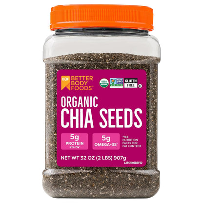 BBF Organic Chia Seeds 32 Oz, Omega-3 & Fiber, Pudding, Smoothies, Oatmeal