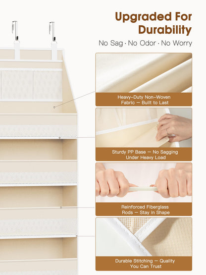Criusia Over the Door Organizer, Heavy-Duty 6-Shelf Hanging Storage with 13 Mesh Pockets, 55lbs Capacity Behind the Door Storage for Nursery, Bathroom, Bedroom, and Dorm, White