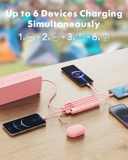 charmast Power Bank Portable Charger with Reinforced Built-in 4 Cables