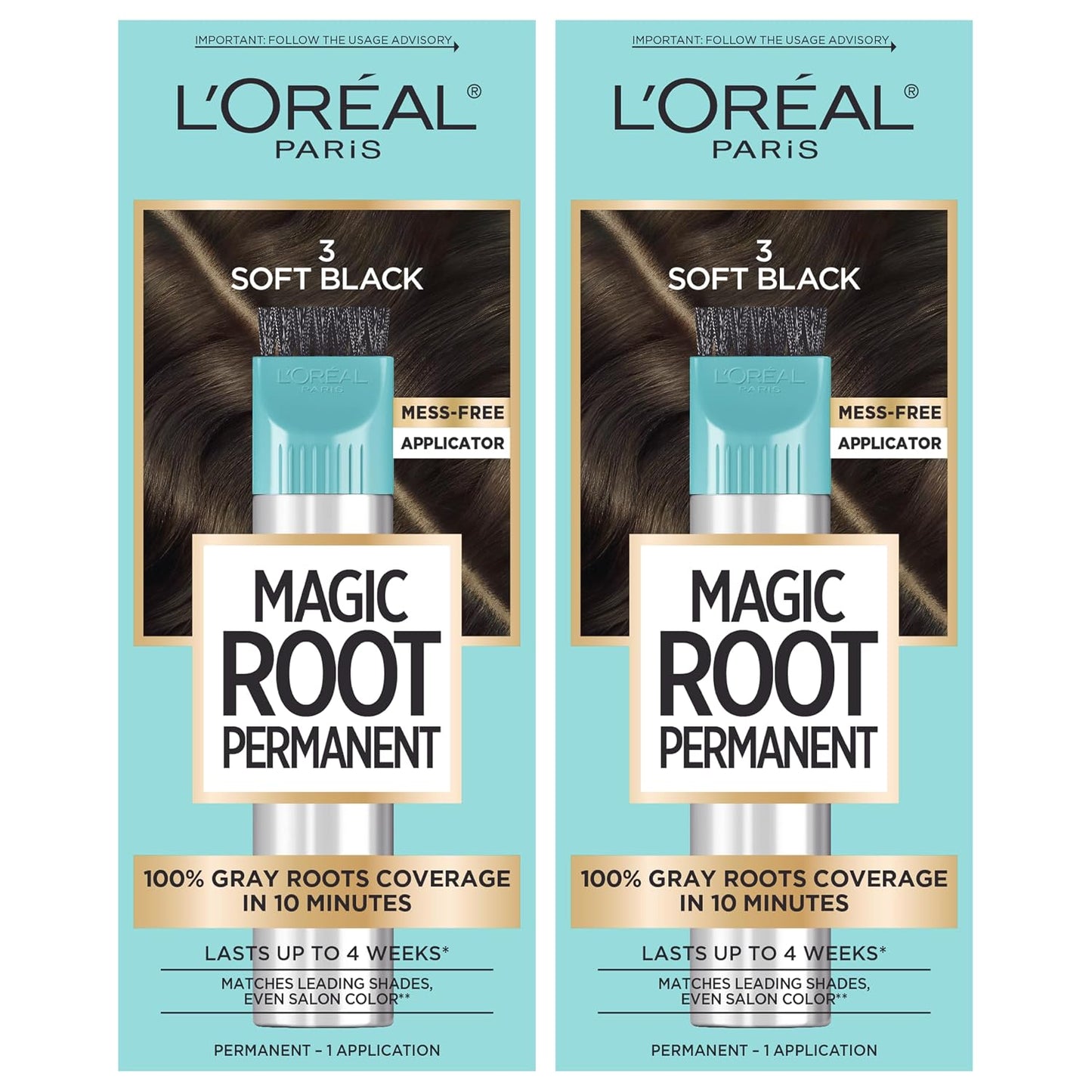 L'Oreal Paris Magic Root Permanent Hair Color Kit, 100% Gray Hair Coverage In Just 10 Minutes, Precision Brush Applicator for Seamless Application, 4 Dark Brown (2 Count)