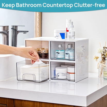 Vtopmart 2 Pack Small Clear Stackable Storage Drawers for Desk, Countertop