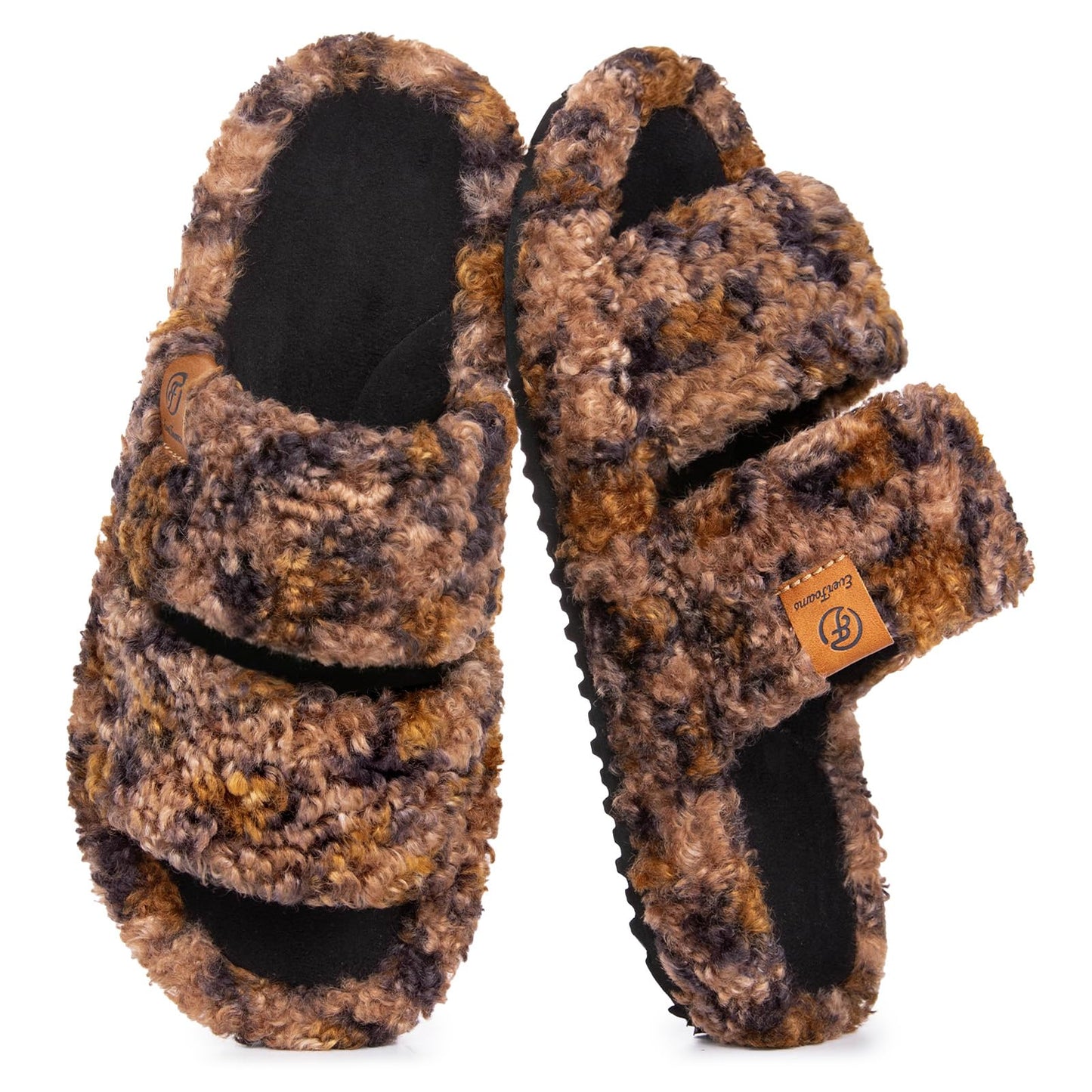 EverFoams Womens Fuzzy Open-toe Slippers Memory Foam Indoor House Shoes