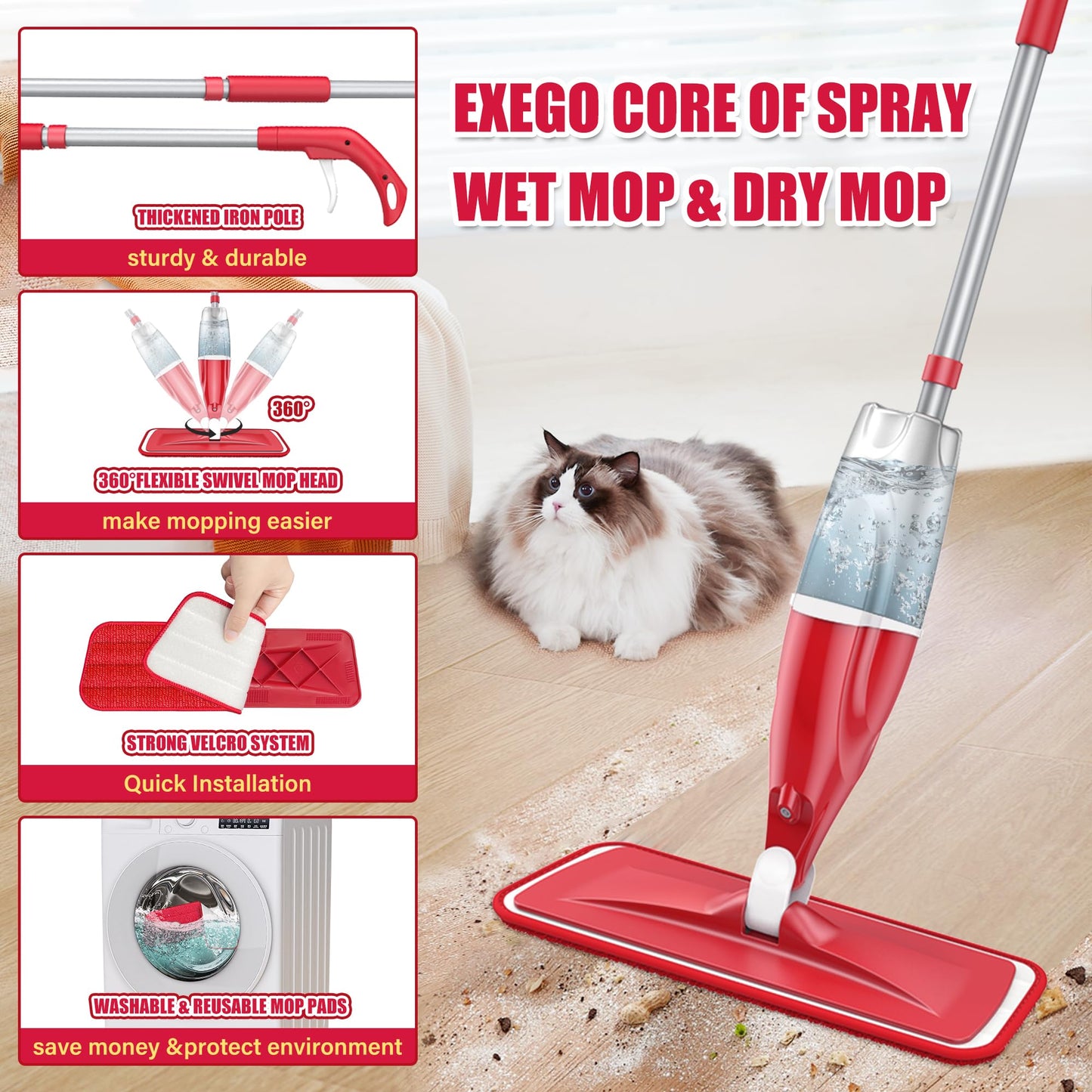 Microfiber Spray Mops for Floors Cleaning: Wet Dry Mop Hardwood Floor Mops