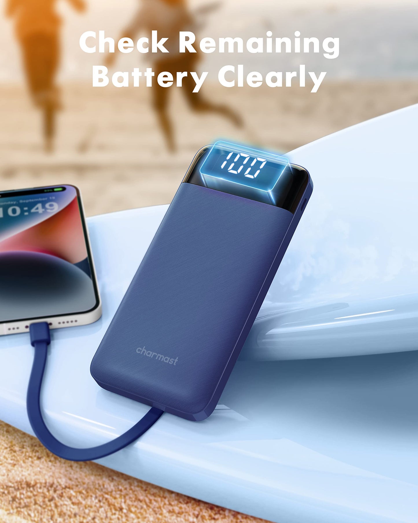 charmast Power Bank Portable Charger with Reinforced Built-in 4 Cables