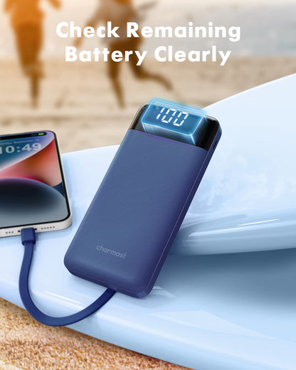 charmast Power Bank Portable Charger with Reinforced Built-in 4 Cables