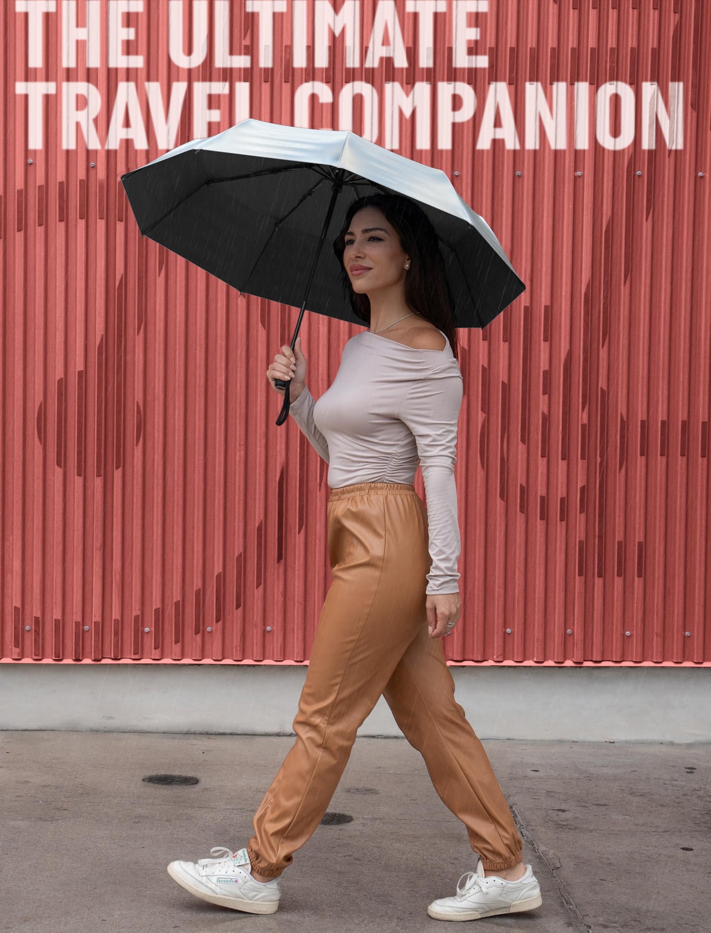 Windproof Travel Umbrella - Compact & Withstands Winds up to 100MPH, Strongest Premium Auto Folding Umbrella for Rain and Sun - Durable, Light & Portable for Women & Men, Fits Backpack & Cars