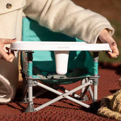 Bright Starts Pop 'N Sit Portable Booster, Indoor/Outdoor Use, Floor Seat with Feeding Tray, Teal, 6 Mos - 3 Yrs