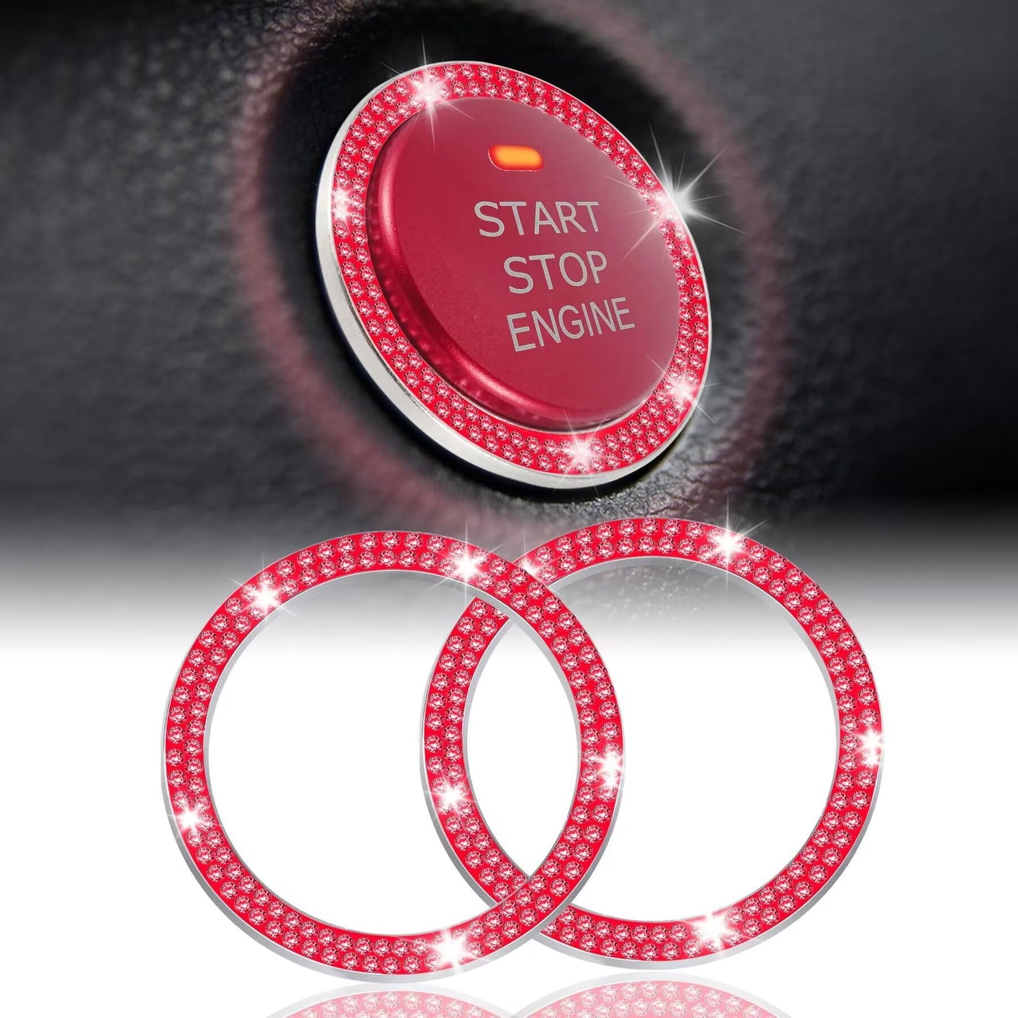 LivTee 2 PCS Crystal Double Rhinestone Car Engine Start Stop Decoration Ring, Bling Car Interior Accessories for Women, Push to Start Button Cover Sticker, Automotive Decals, Light Green
