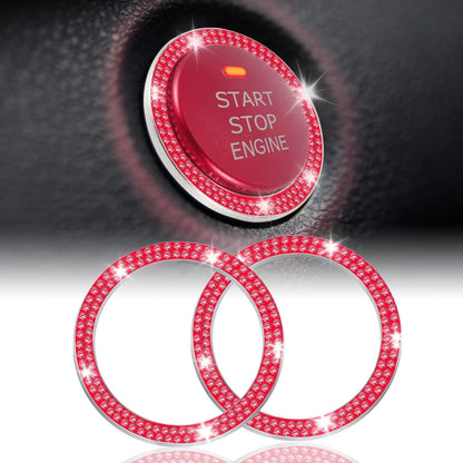 LivTee 2 PCS Crystal Double Rhinestone Car Engine Start Stop Decoration Ring, Bling Car Interior Accessories for Women, Push to Start Button Cover Sticker, Automotive Decals, Light Green