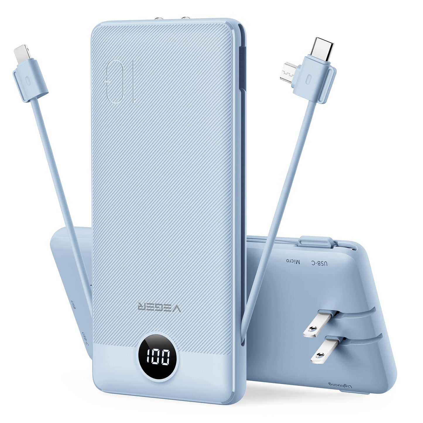 VEGER Portable Charger for iPhone, Power Bank Built in Cables and Wall Plug