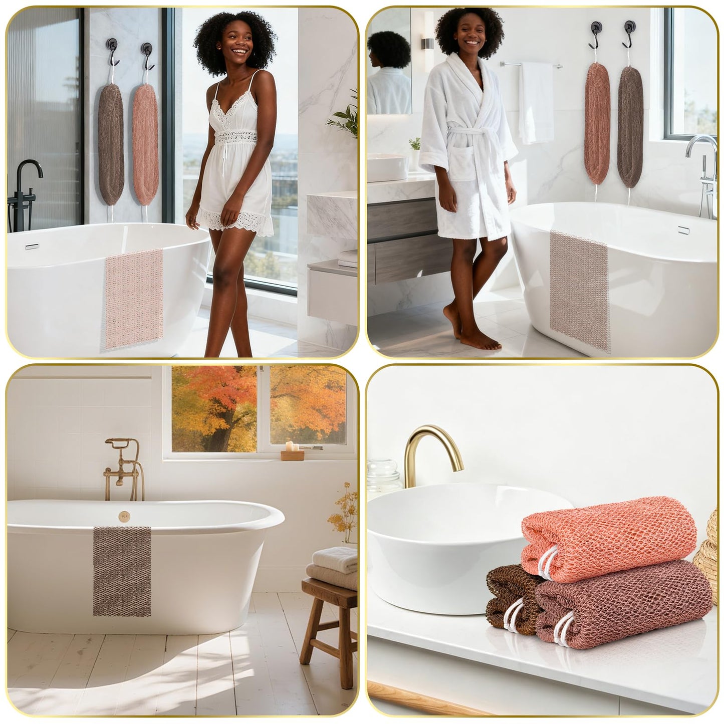 UJFQBH African Net Sponge Authenti, Exfoliating Body Scrubber for Back and Hard to Reach Areas, Gentle Daily Exfoliation for Deep Cleansing, Quick Drying Shower Essential, Aqua Grey 3 Pack