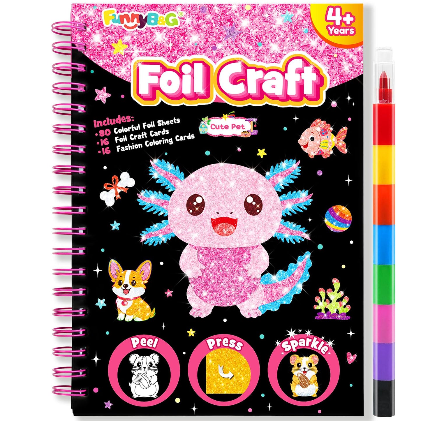 FUNNYB&G Foil Art Craft Kit for Kids, Sparkly Birthday Gift Toy for Boys