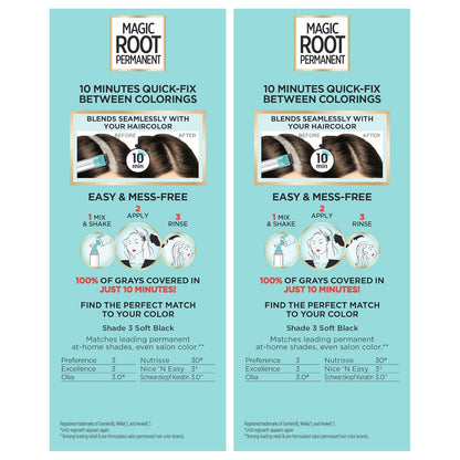 L'Oreal Paris Magic Root Permanent Hair Color Kit, 100% Gray Hair Coverage In Just 10 Minutes, Precision Brush Applicator for Seamless Application, 4 Dark Brown (2 Count)