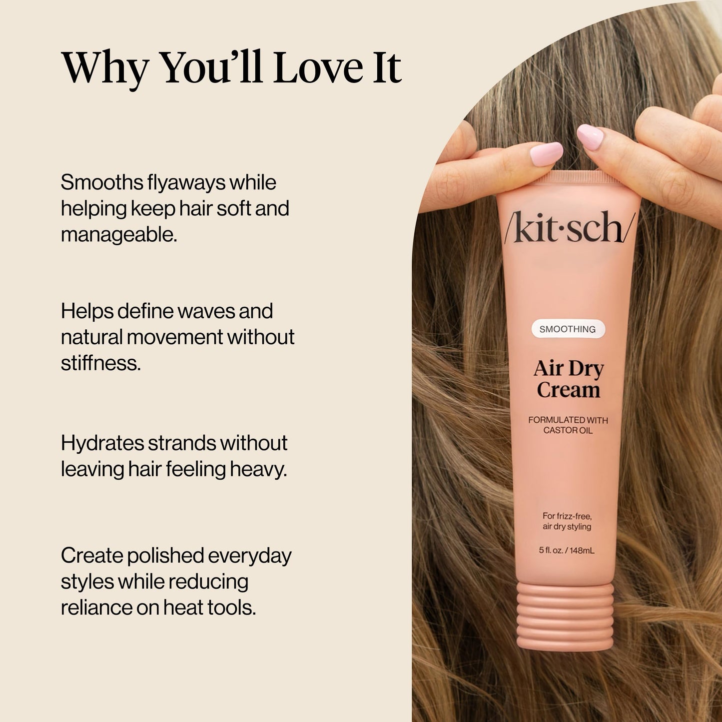 Kitsch Smoothing Air Dry Cream – With Castor Oil & Coconut Oil - 5.3 oz