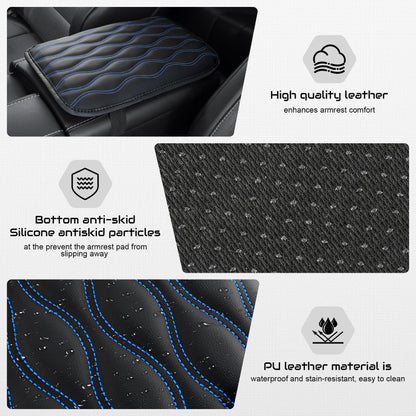 Amiss Car Center Console Cover, Upgraded Leather Car Armrest Cushion with 2 Storage Pockets, Universal Waterproof Cushion Pad, Non-Slip Car Interior Accessories, Fits Most Sedans SUVs Trucks (Black)