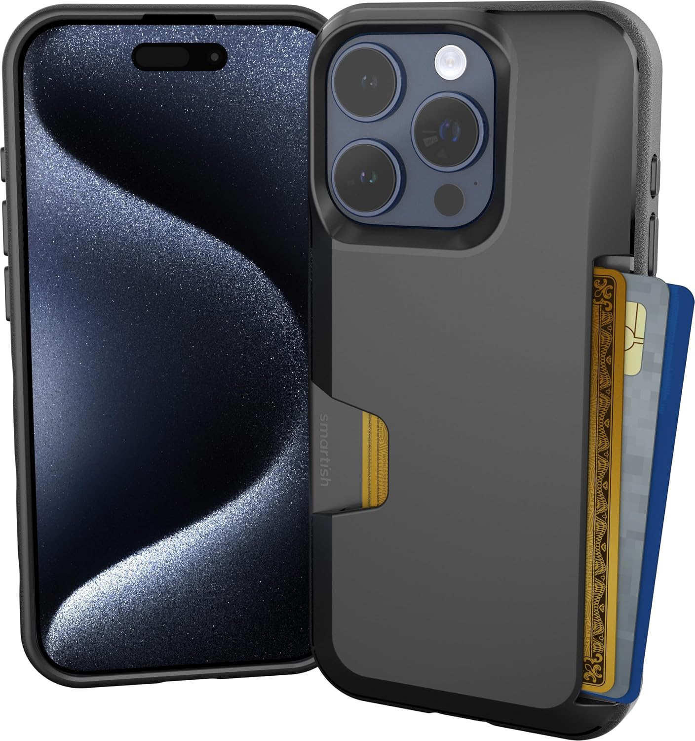 Smartish® iPhone 13 Wallet Case - Wallet Slayer Vol. 1 [Slim + Protective] Credit Card Holder - Drop Tested Hidden Credit Card Slot Cover for Apple iPhone 13 - Black Tie Affair