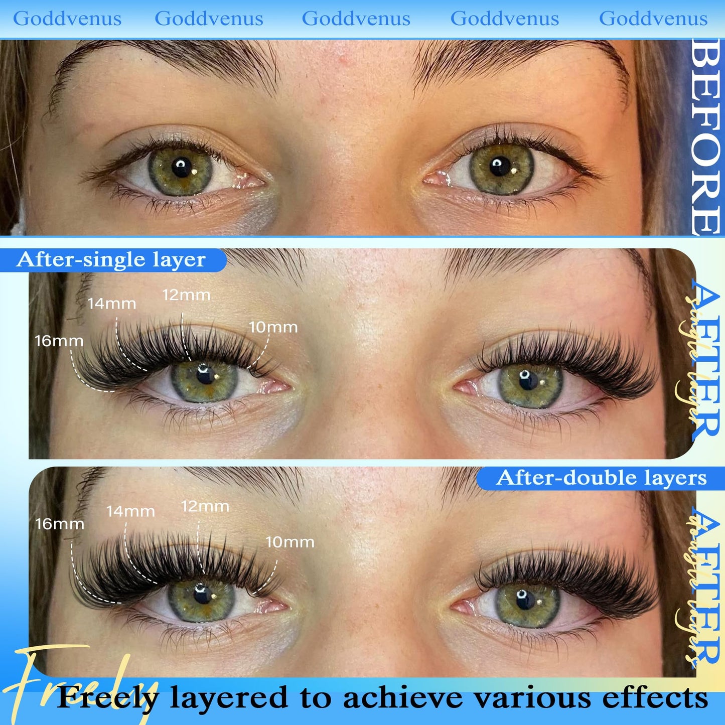 Goddvenus Brown Wispy Eye Lash Clusters Kit Natural Cluster Eyelash Extensions Kit False Eyelash Clusters Fluffy DIY Individual Lash Extensions Kit C Curl