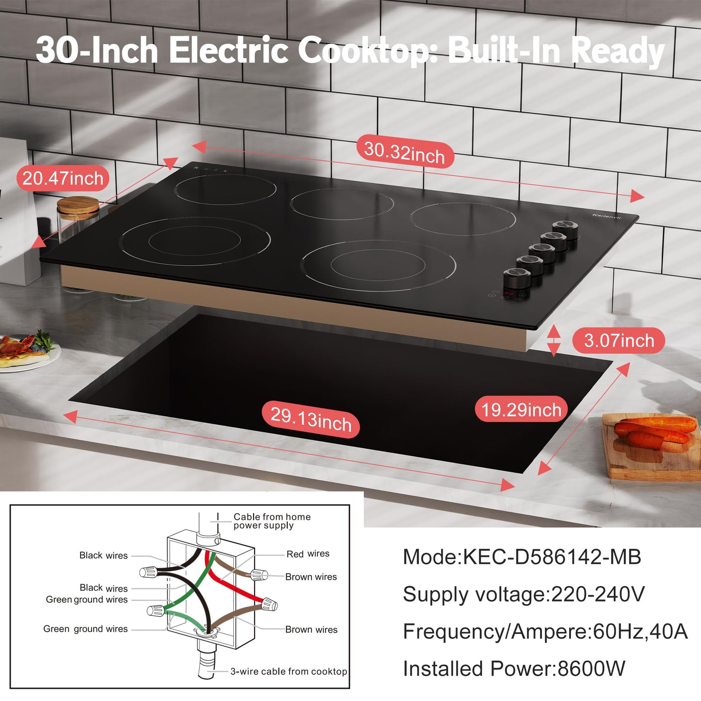 2 Burner Electric Cooktop 110V, 2000W, 24" Countertop & Built-in