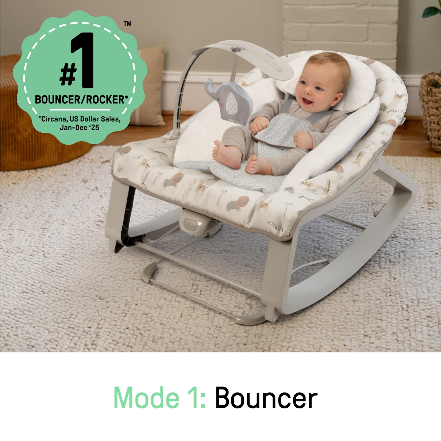 Ingenuity Keep Cozy 3-in-1 Grow with Me Vibrating Baby Bouncer, Seat & Infant to Toddler Rocker, Vibrations & -Toy Bar, 0-30 Months Up to 40 lbs (Weaver)